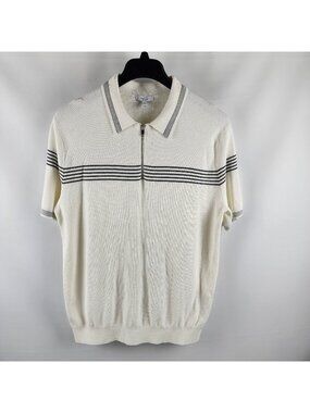 Reiss Sweater Mens XL Cream Black Claude Tipped 1/2 Zip S/S Polo Shirt Sweater